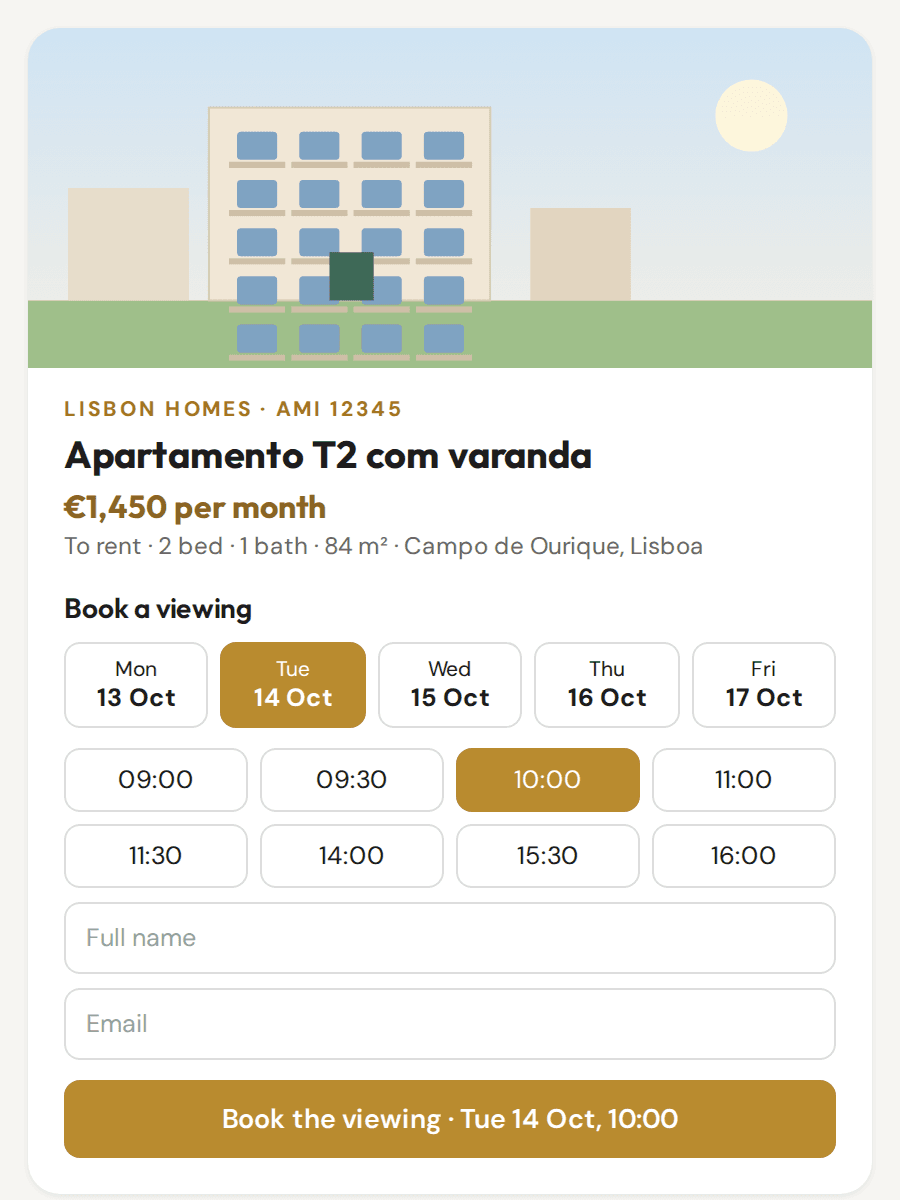 Viewing booking page on a phone